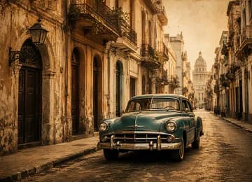 Vintage cars on a sunlit Havana street